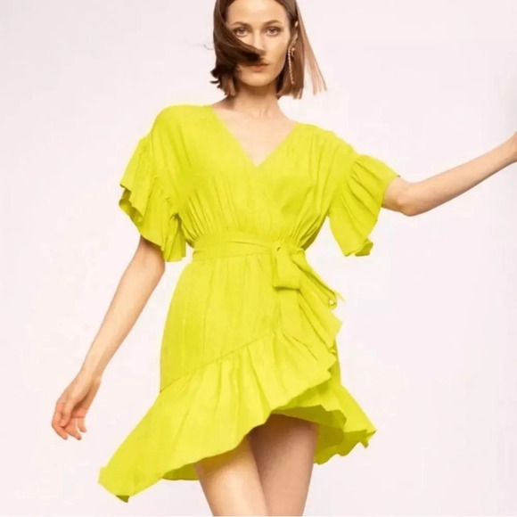 Nissa Ruffled Faux Wrap Dress citrine Yellow 33612 - Picture 1 of 14